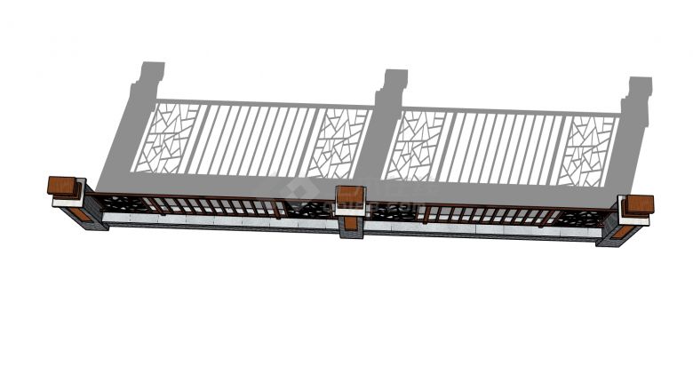 栅栏新中式围墙SU模型-图二