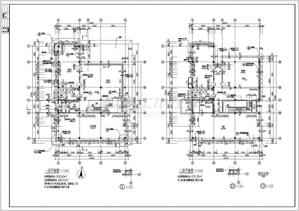 某小区二层框架结构会所建筑方案图-图二