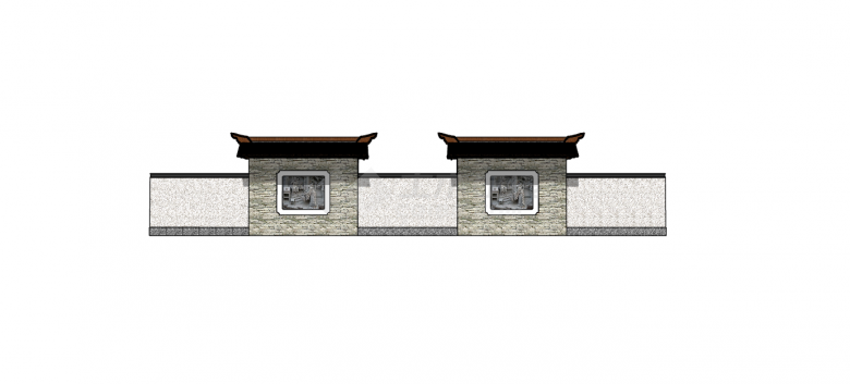石砌简约带壁画中式围墙造型su模型-图二