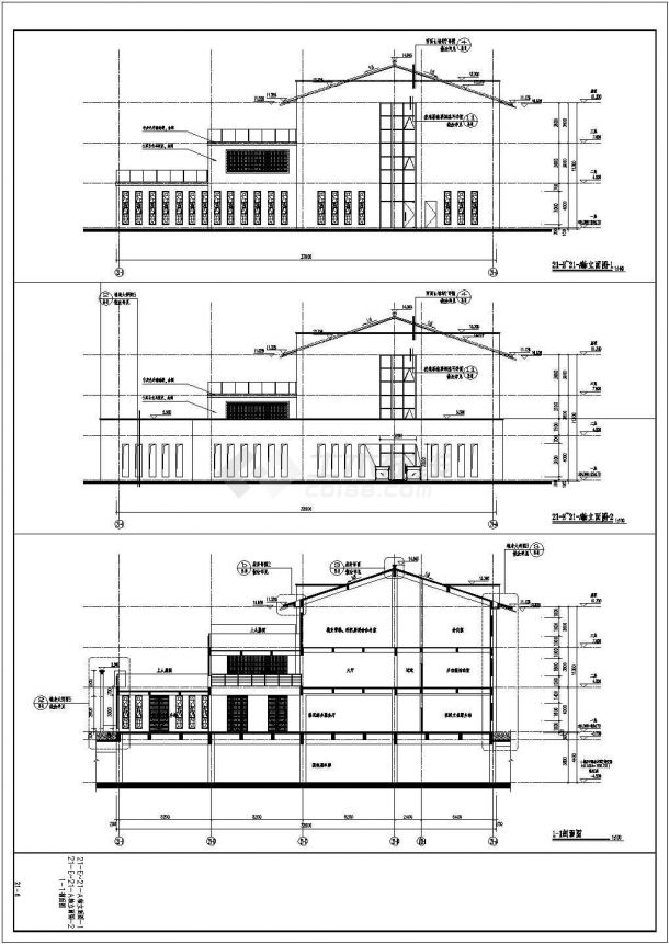 某地三层框架结构小区物业管理用房建筑设计施工图纸-图二