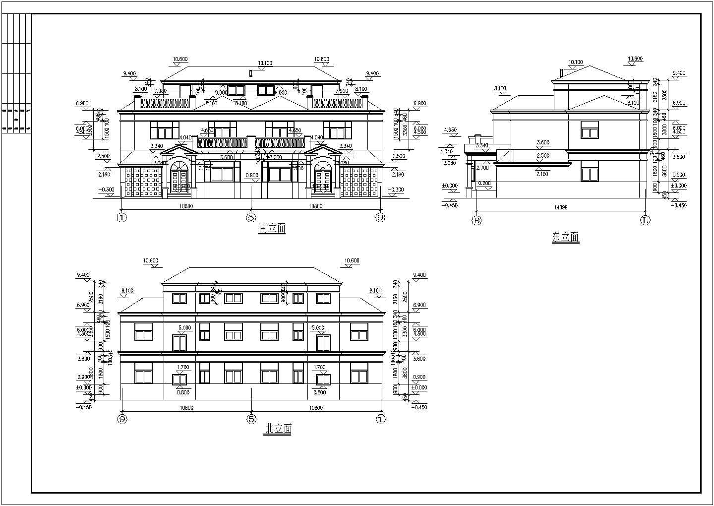 某地三层装混结构双拼别墅建筑设计施工图纸