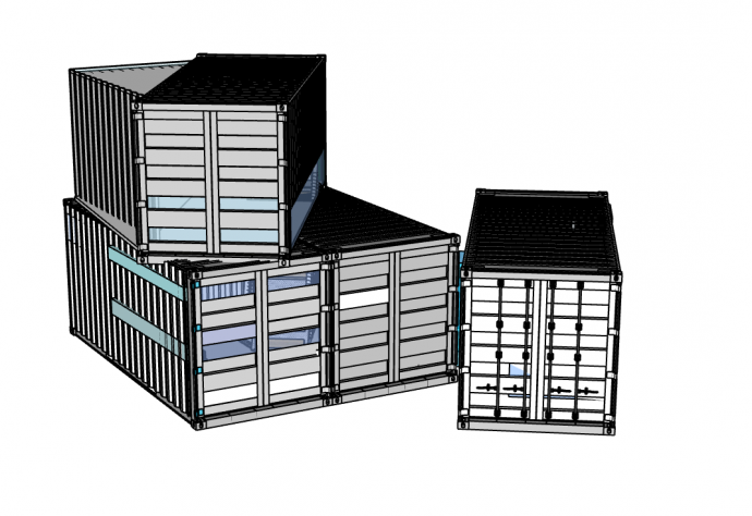中型连通式工业风集装箱改造民宿餐厅su模型_图1