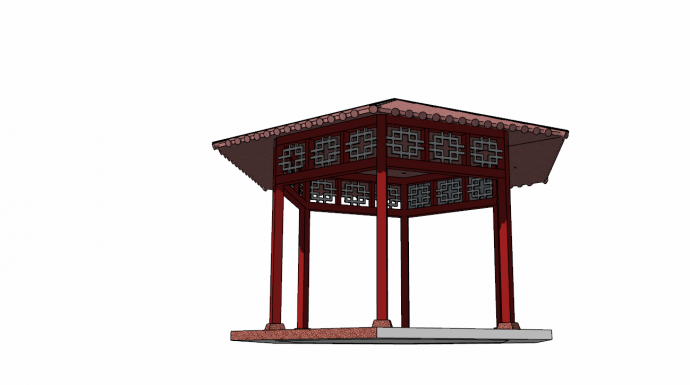 红瓷砖中式亭子SU模型设计_图1