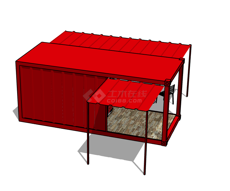 红色单体集装箱改造民宿餐厅su模型-图一