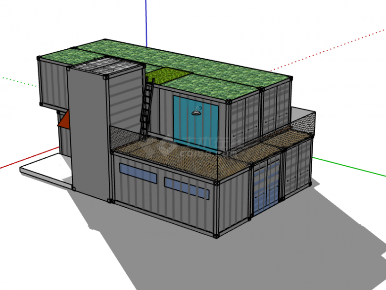 简易带车棚两层集装箱改造住宅su模型-图一