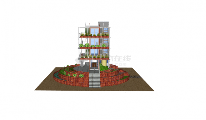 彩色花园活泼集装箱改造餐厅造型su模型-图二
