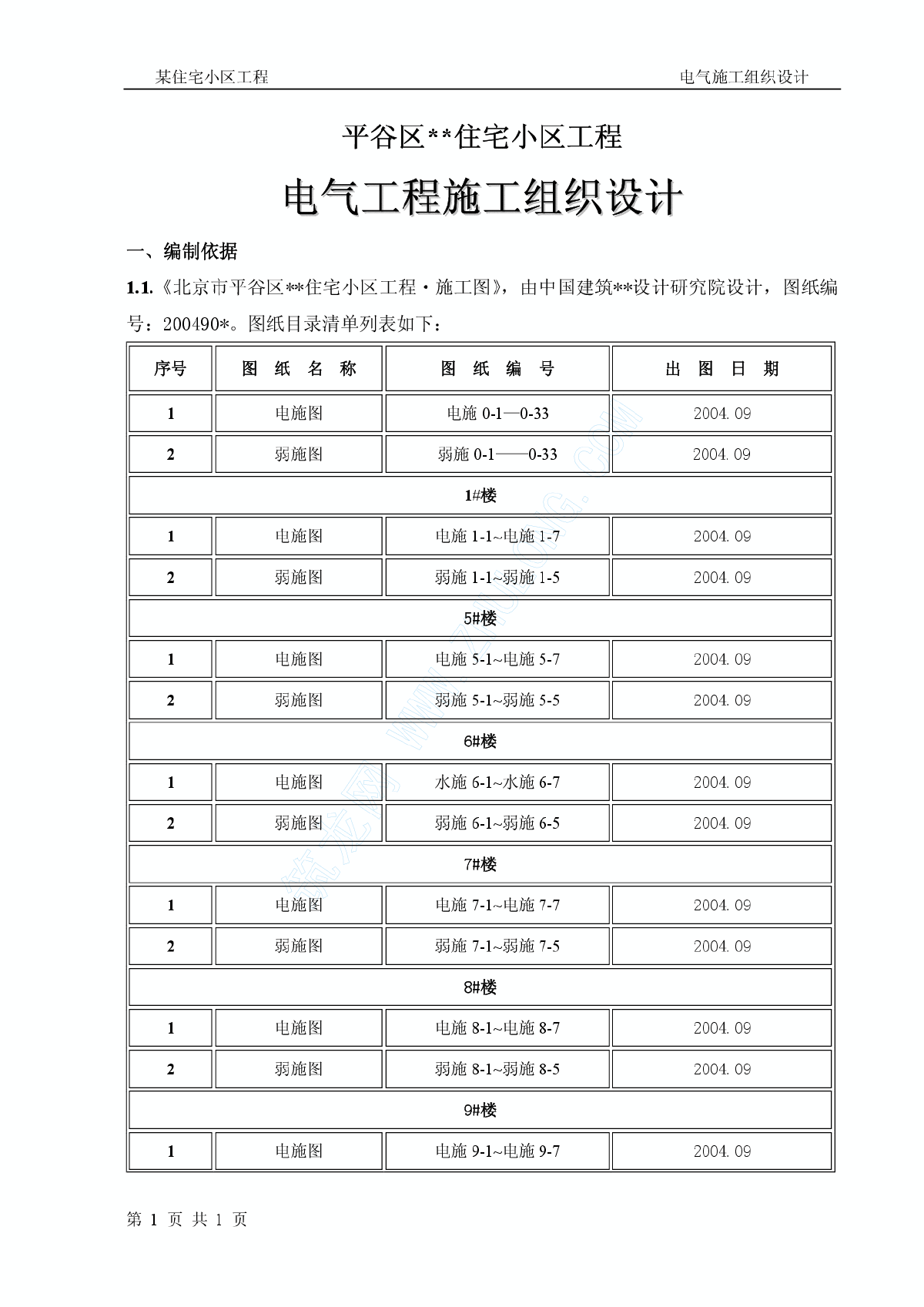 谷区某住宅小区工程电气施工组织设计-图一