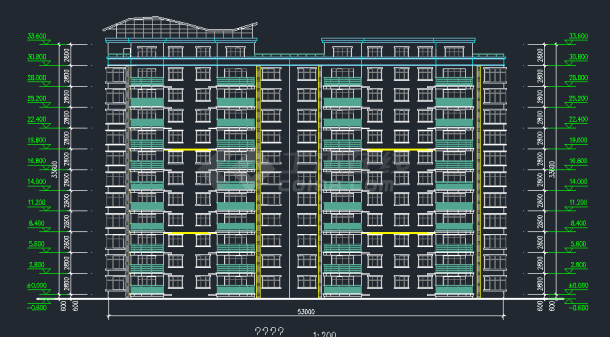 某地区某安置小高层建筑设计CAD施工平立剖面图-图二