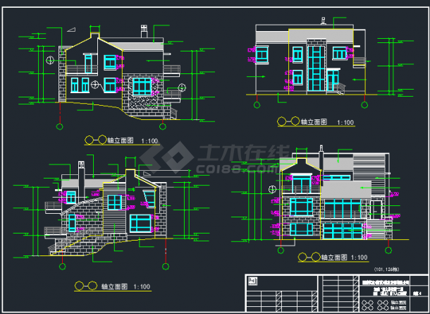 某地区坡屋顶式别墅建筑设计CAD施工图-图二
