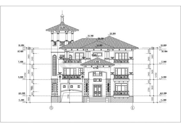 某地三层欧式别墅建筑设计方案图纸-图一