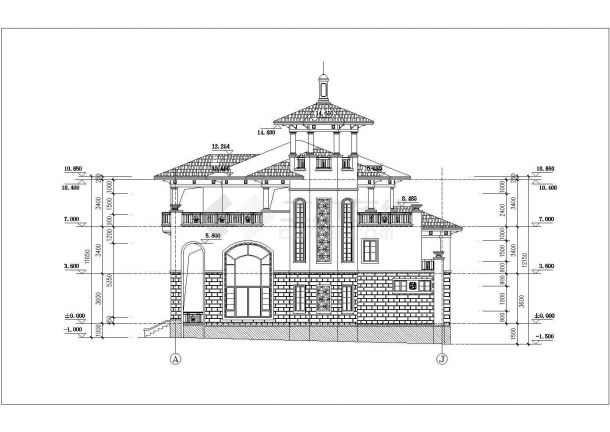 某地三层欧式别墅建筑设计方案图纸-图二