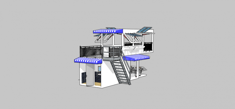 美式工业风双层开放式集装箱餐厅su模型-图二