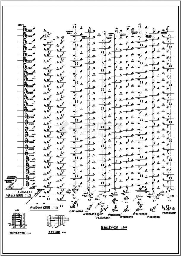 某地26层高层住宅楼给排水平面图系统图-图二