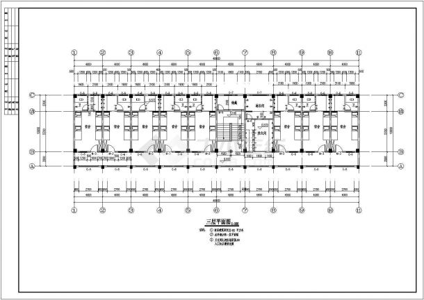 某工厂三层框架结构宿舍楼建筑设计方案图纸-图二