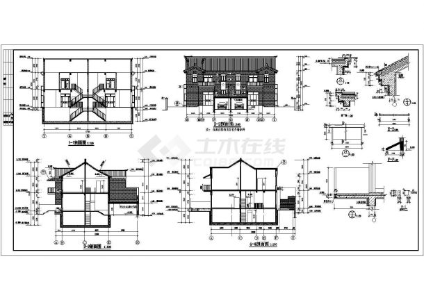 某地二层框架结构中式别墅建筑设计方案图纸-图二