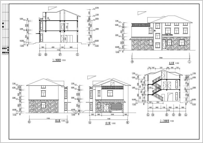 某新农村两层带阁楼别墅建筑设计方案图_图1