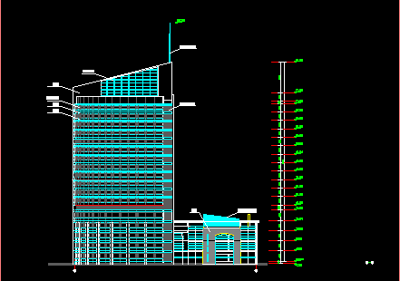 某知名大学十七层附属医院建筑CAD设计方案立面图-图二