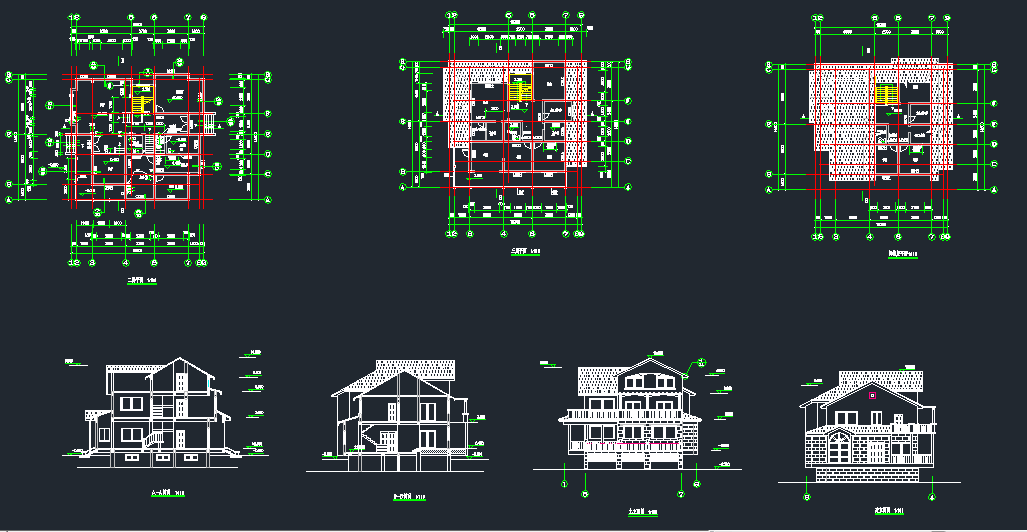 成都某地区三层小别墅建筑设计CAD施工图
