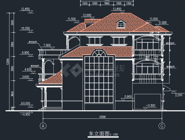 某地区新丰三层S型别墅建筑设计CAD施工扩出图-图二