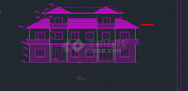 某地区鑫源三层联体别墅建筑设计CAD施工图-图二
