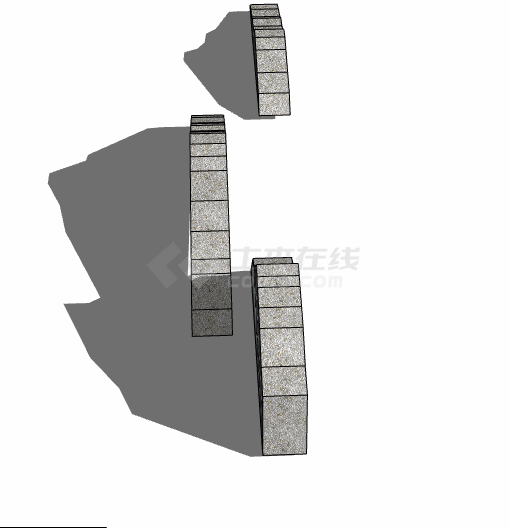 三块灰色矮小假山置石 su模型-图二