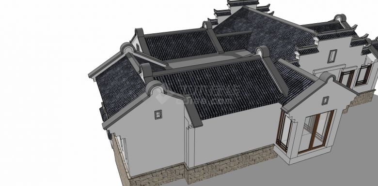 木栏杆带竹子中式别墅 su模型-图二