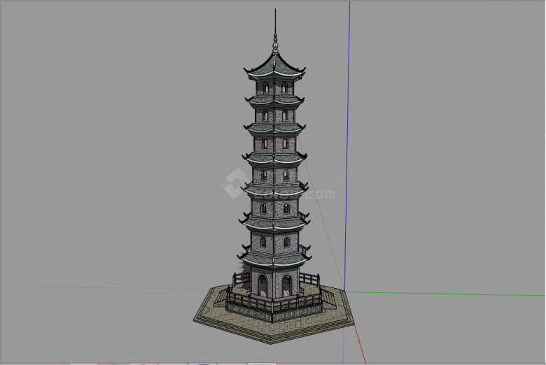 中式多层景观塔su模型-图二
