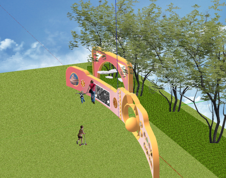 粉色可爱儿童互动景墙SU模型-图二