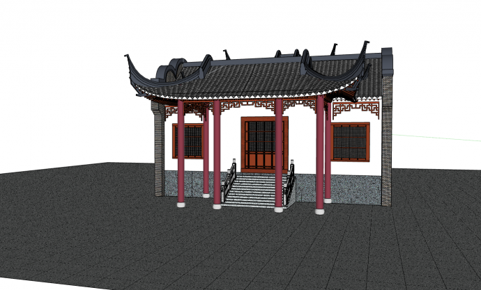 中式复古带檐角戏楼公共建筑su模型_图1