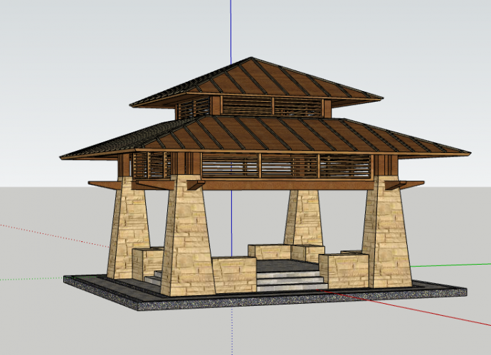木制房顶复古古建亭 su模型_图1