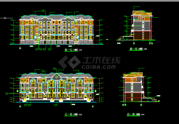 叠拼别墅全套施工与设计方案CAD图纸-图二