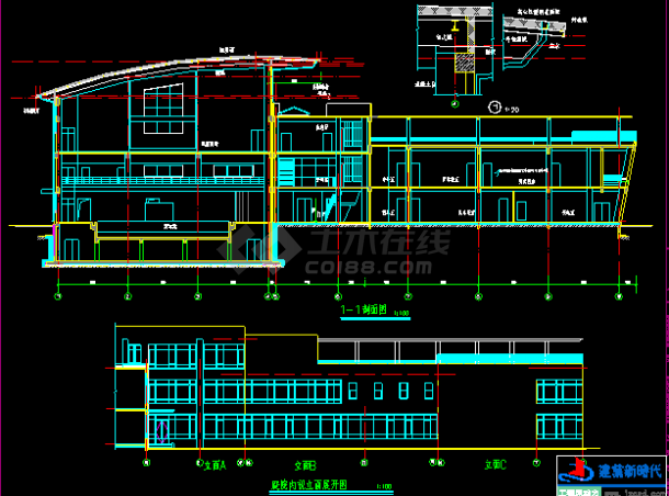 某市体育馆建筑CAD施工设计平立剖图-图二