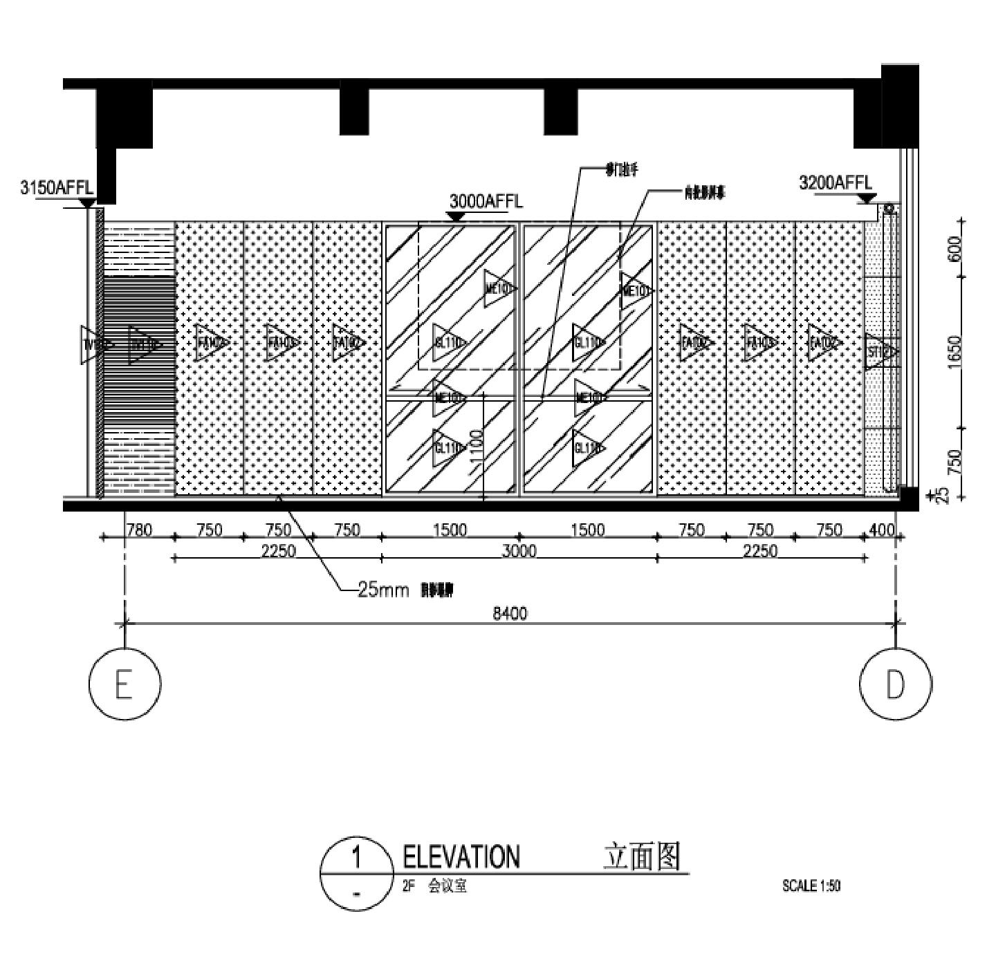 二层会议室4及5立面图