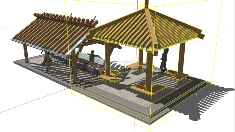 现代中式风格木制水榭游廊su模型-图一