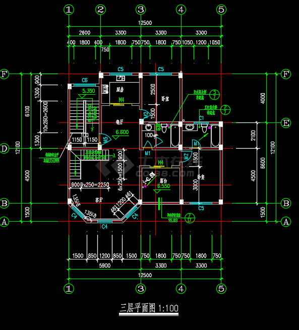 某地局部四层复式别墅设计CAD施工图-图二