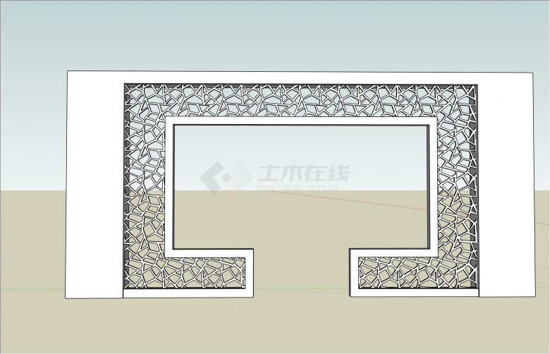 创意冰裂纹新中式风格景墙su模型-图二