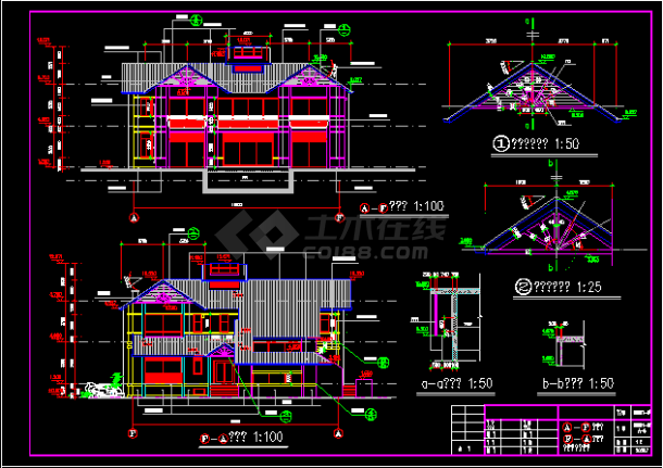 广州二沙岛南堤豪华别墅全套施工设计CAD图-图二