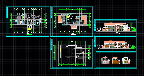 某两层别墅建筑设计施工CAD方案图纸带效果图_图1