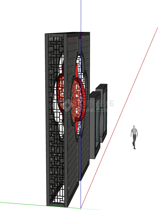红色中国结复古景墙su模型-图二