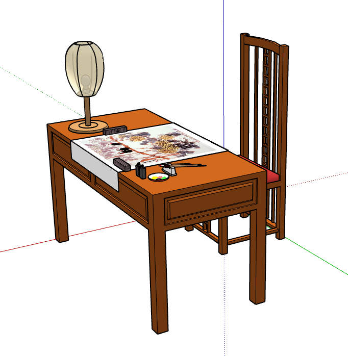 黄色复古椅子中式家具 su模型_图1
