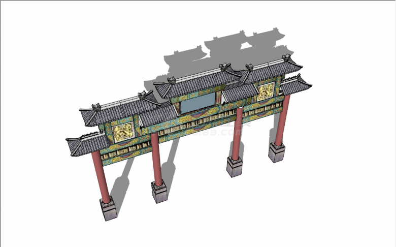 中式传统古典门楼式牌坊su模型-图二