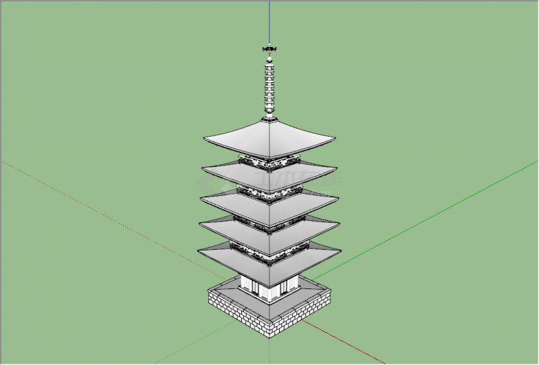 中式传统大屋檐斗栱式塔su模型-图二