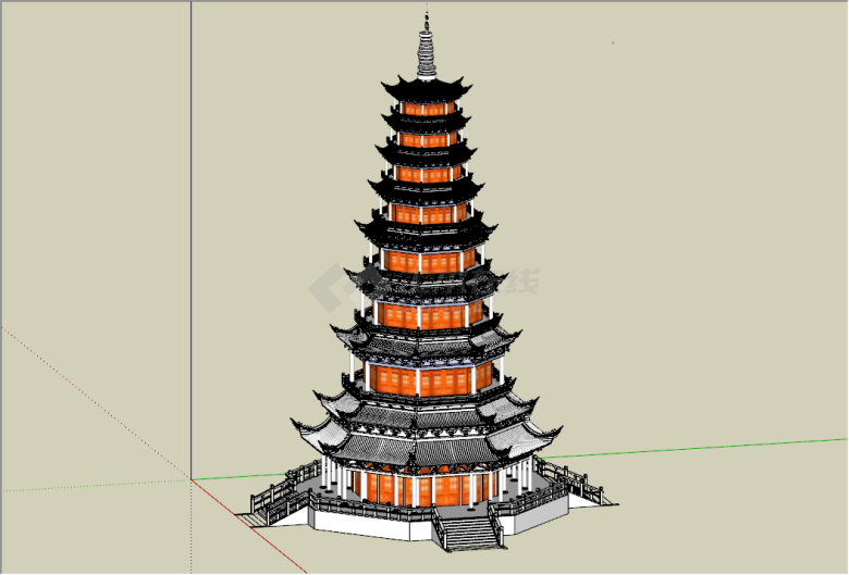 中式仿古弥座楼阁式塔su模型-图一