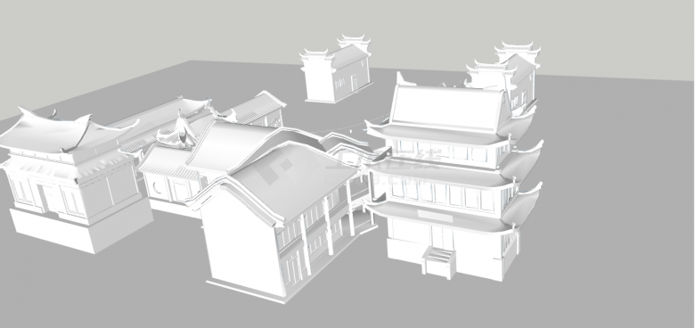 中式复古多阁楼化住宅su模型-图二