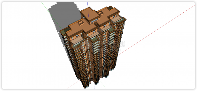 摩天大楼棕色高层住宅建筑su模型-图二