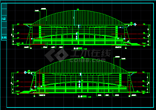 体育馆建筑设计CAD方案施工图带渲染效果图-图二