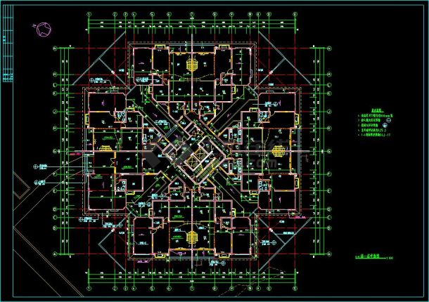 18层框架核心筒建筑全套cad施工图(包含设计说明、平面立面图纸)-图二