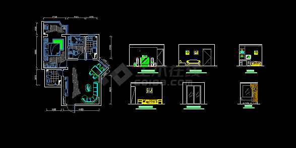 某市天洋新城住宅楼室内装修cad设计方案施工图（附效果图）-图一