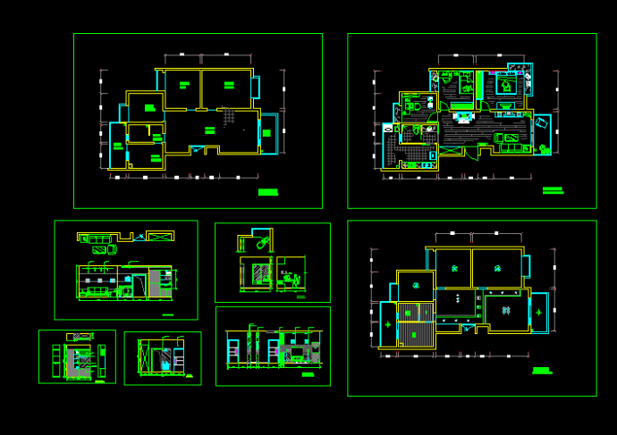 某三室家装cad施工设计方案图（及效果图）_图1