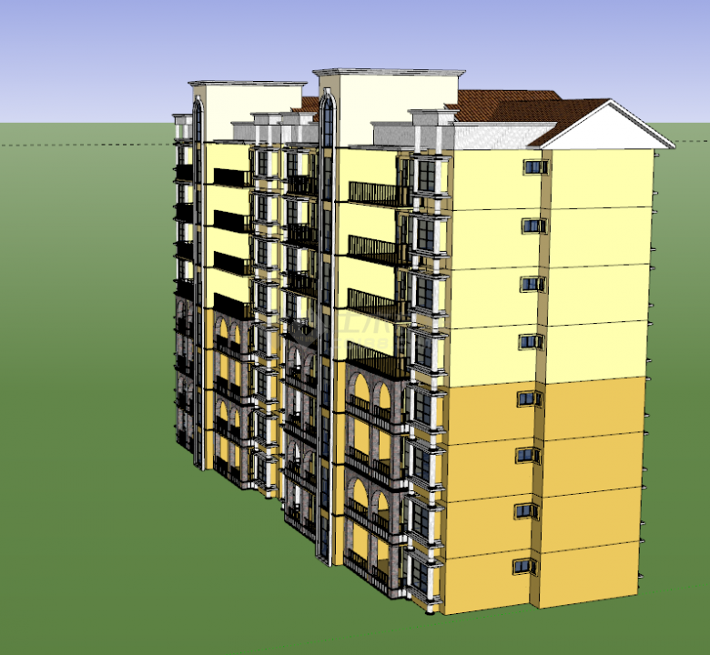 现代黄色住宅户型楼su模型-图一